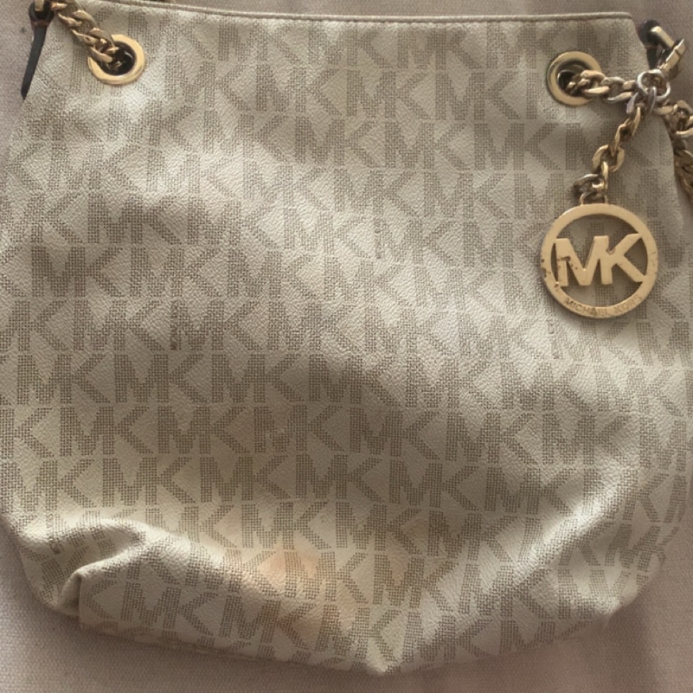 Michael Kors Beige Logo Chain-Handle Shoulder Bag